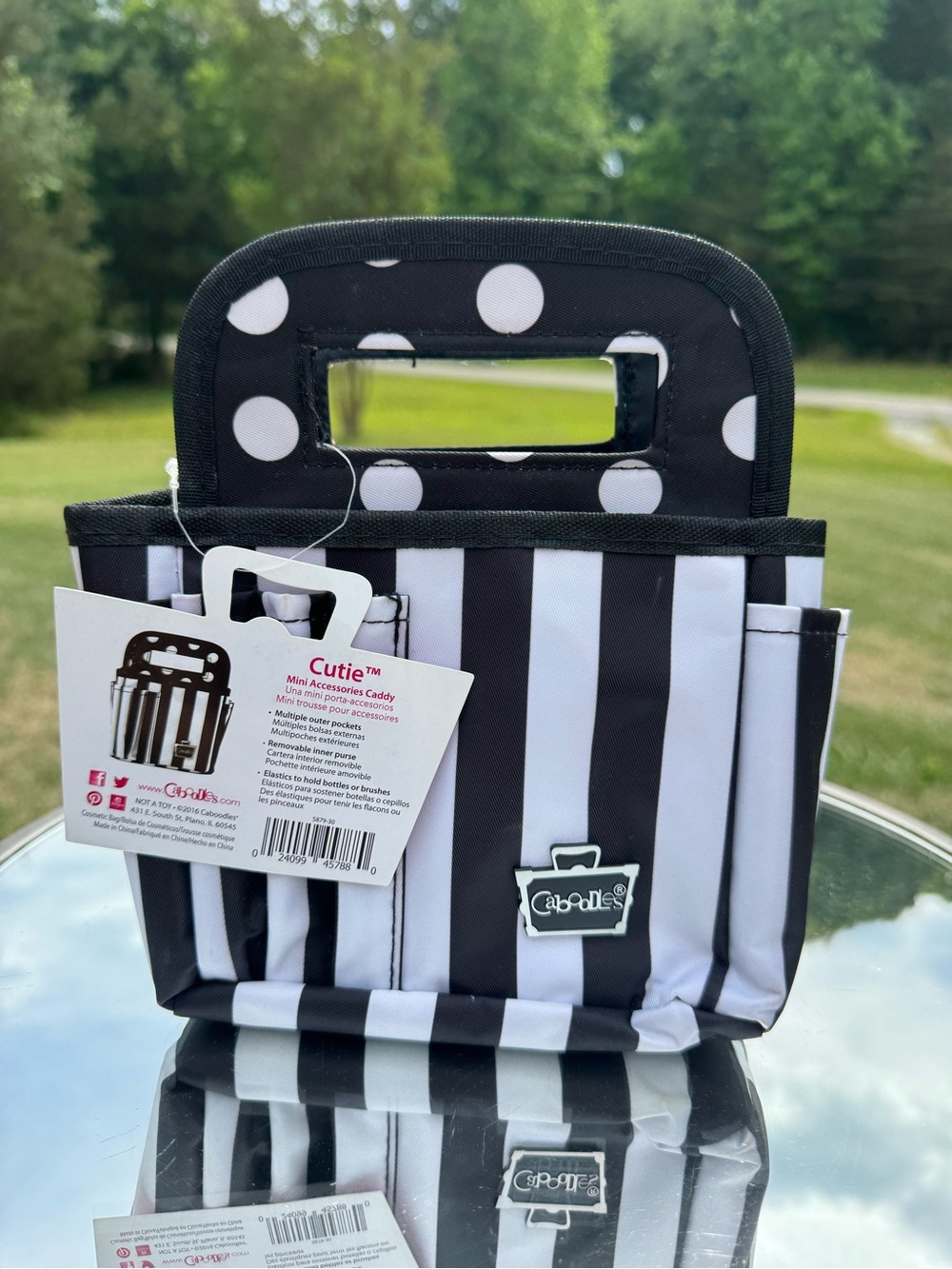 Caboodles Black & White Striped Mini Accessories Caddy